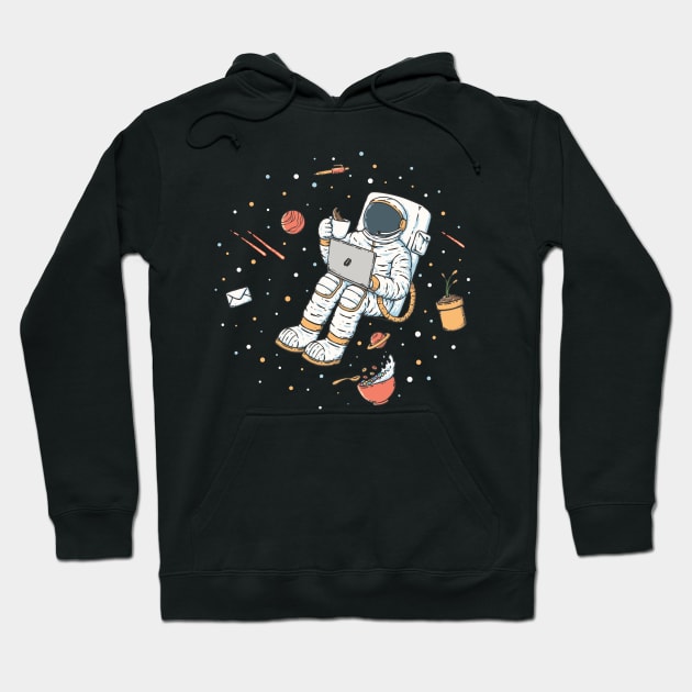 Astronaut Working from Home with Coffee - Space Office Art Hoodie by LukmannHak